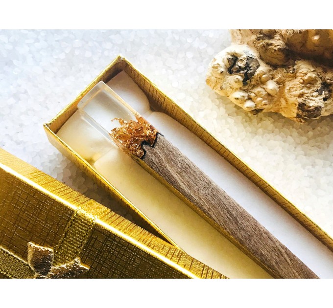 Hair stick, Wooden hair stick with crystal resin and gold leaf, Hair accessories for women, Bun holder, Hair slide, Womens gift