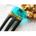 Hair fork, Wooden hair fork with blue resin and gold leaf, Hair accessories for women, Bun holder, Hair slide, Womens gift