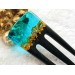 Hair fork, Wooden hair fork with blue resin and gold leaf, Hair accessories for women, Bun holder, Hair slide, Womens gift