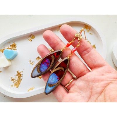 Wooden red earrings 