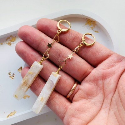 Dangle white earrings with gold foil 
