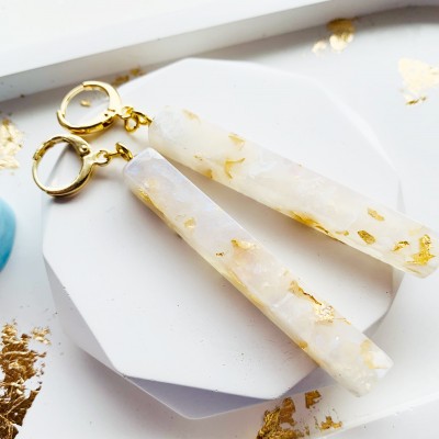 Dangle white earrings with gold foil 