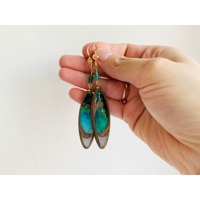 Wooden green earrings 