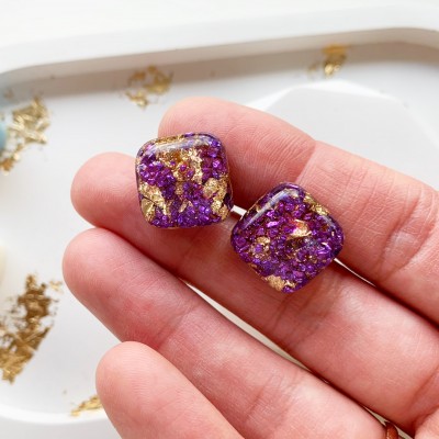 Purple earrings with gold foil 