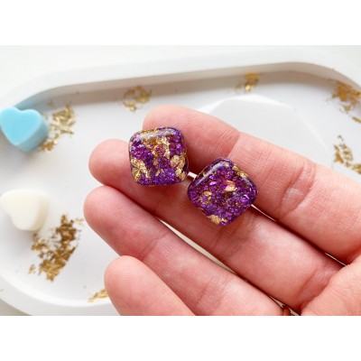 Purple earrings with gold foil 