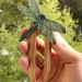 Carved wooden hair fork green Dragonfly