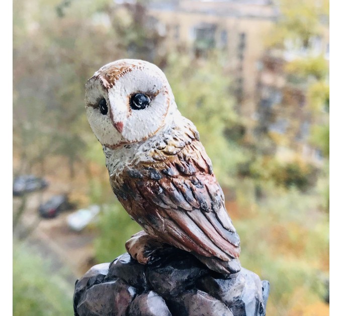 Carved wooden hair fork with Owl, Forest bird Stick