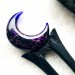 Wooden hair fork with purple crescent 