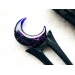 Wooden hair fork with purple crescent 