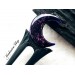 Wooden hair fork with purple crescent 