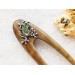 Wooden hair fork with frog