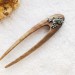 Wooden hair fork with frog