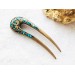 Wooden hair fork with blue stones