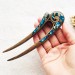 Wooden hair fork with blue stones 