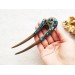 Wooden hair fork with blue stones 