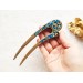 Wooden hair fork with blue stones 