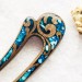 Wooden hair fork with blue stones 