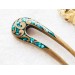 Wooden hair fork with blue stones