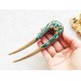 Wooden hair fork with blue stones