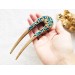 Wooden hair fork with blue stones