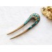 Wooden hair fork with blue stones