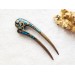 Wooden hair fork with blue stones 