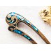 Wooden hair fork with blue stones 