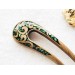 Wooden hair fork with green stones 