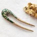 Double sided hair fork with green stones 