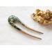 Double sided hair fork with green stones 