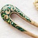 Double sided hair fork with green stones 