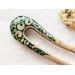 Double sided hair fork with green stones 