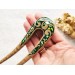 Double sided hair fork with green stones 