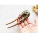 Wooden hair fork with green stones 