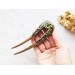 Wooden hair fork with green stones 