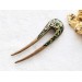 Wooden hair fork with green stones 