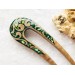 Double sided hair fork with green stones 