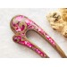 Wooden hair fork with pink stones 