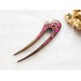 Wooden hair fork with pink stones 