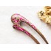 Wooden hair fork with pink stones 