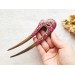 Wooden hair fork with pink stones 