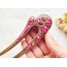 Wooden hair fork with pink stones 