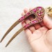 Wooden hair fork with pink stones 