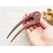 Wooden hair fork with pink stones 