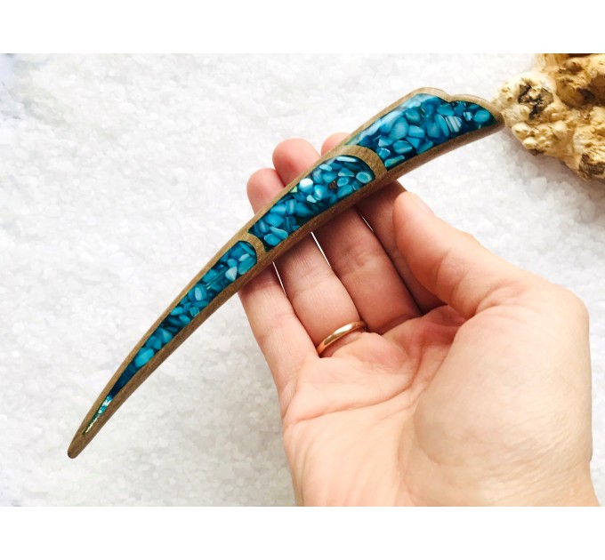 Wooden hair stick with blue stones