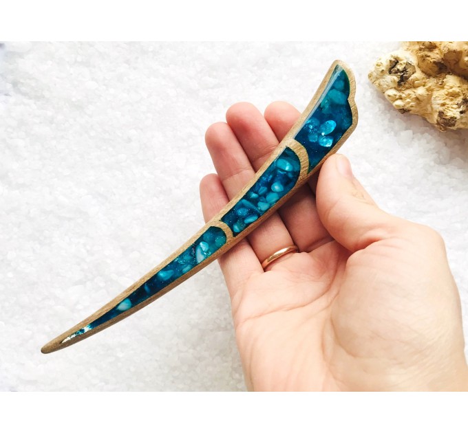 Wooden hair stick with blue stones