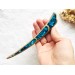 Wooden hair stick with blue stones