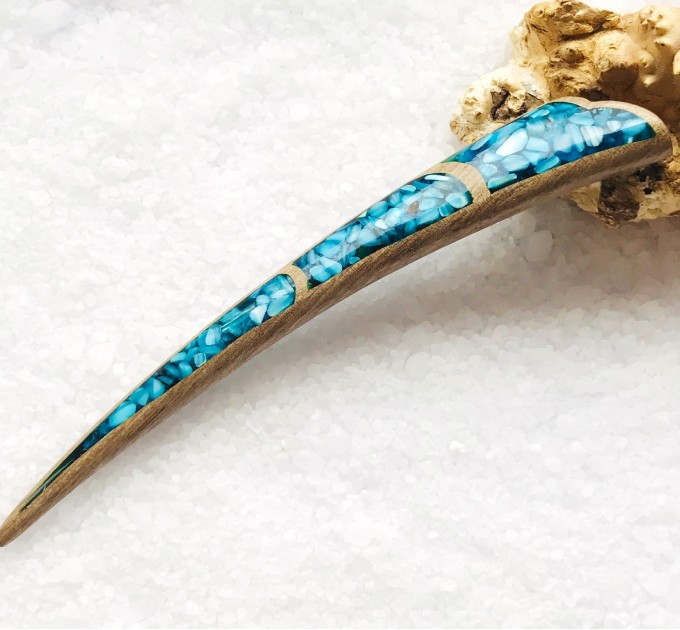 Wooden hair stick with blue stones
