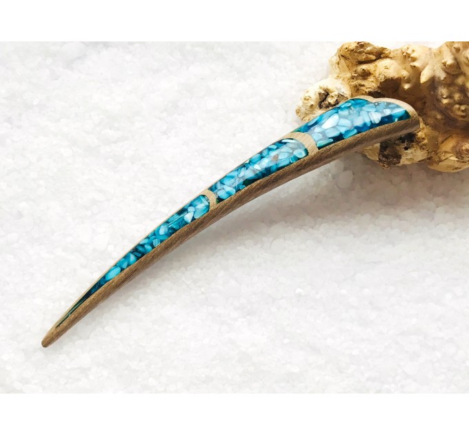 Wooden hair stick with blue stones