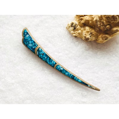 Wooden hair stick with blue stones